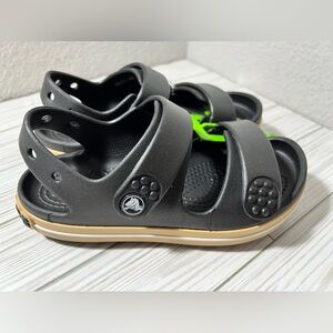 Crocs crocband cruiser sandal k slides clogs‎ black gum kids size J2 adjustable
